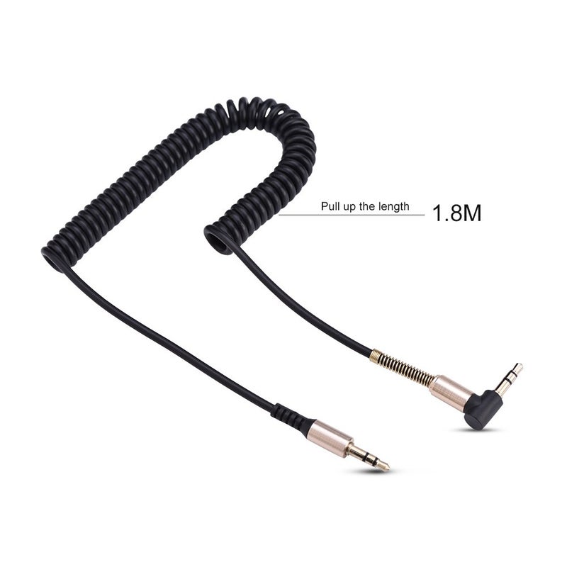 ZERONE 3.5mm Male to Male Spring Aux Cable, 1.8M/6ft L-Shaped Retractable Cord for Car/Home Audio Earphone Headphone Speaker - Image 4